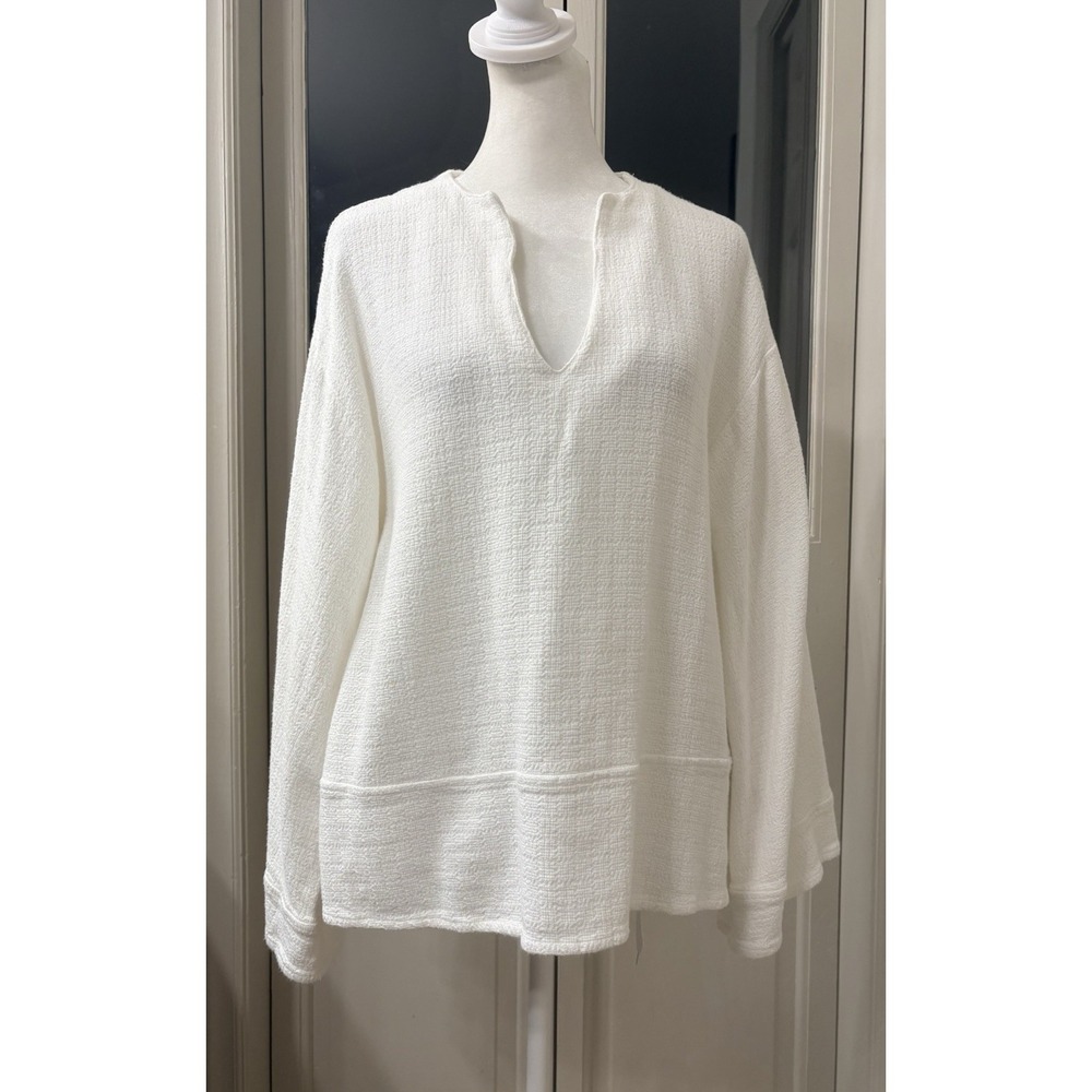 P Cill Summer Linen Blend Sweater Size Medium Bell Sleeve Relaxed Fit Ivory
